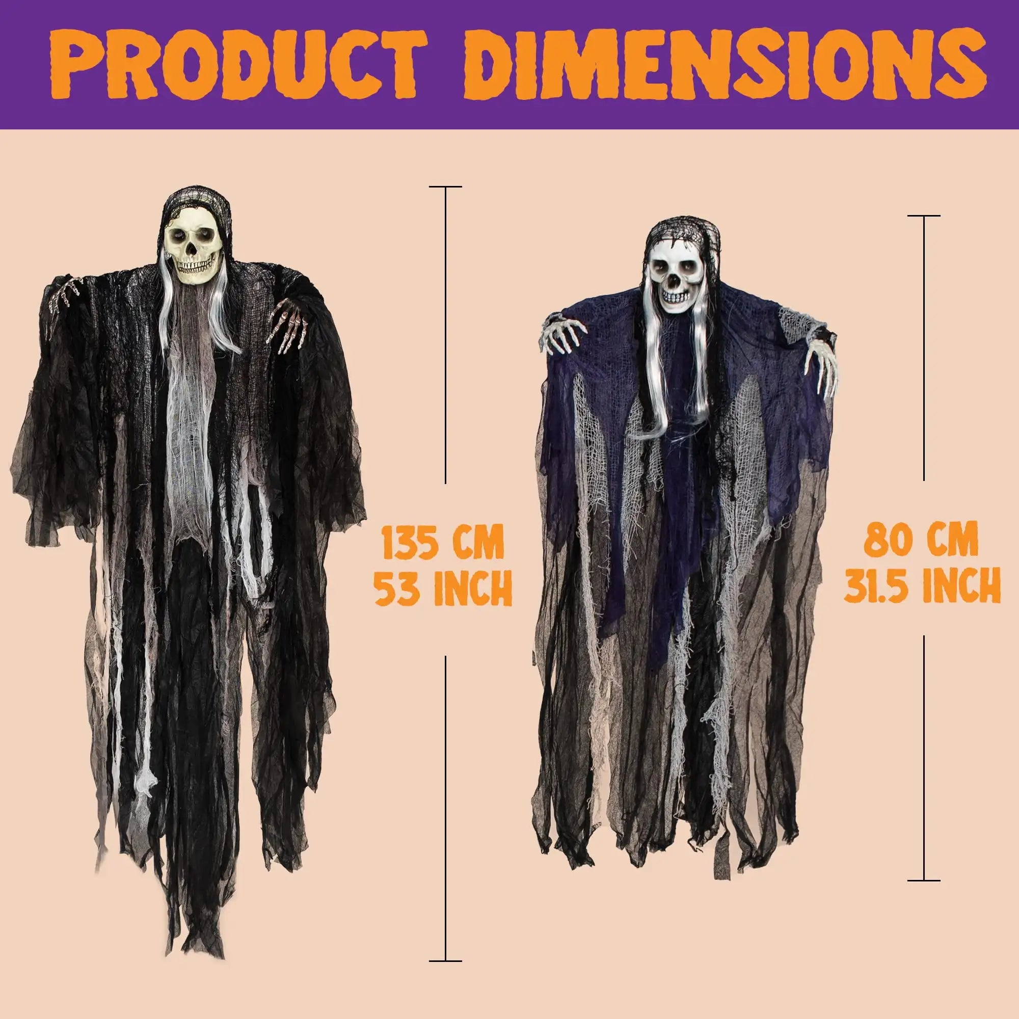 3 Pack Hanging Ghost Skeleton Grim Reaper Halloween Decorations, Scary O... — View 5