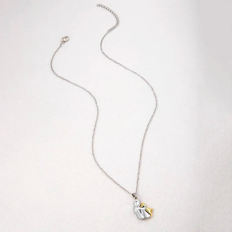 Cute Two-Tone Girl Hugging Dog Necklace | Handcrafted Pet Lover Pendant — View 5