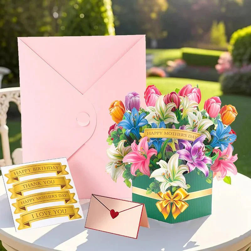 Thoughtful 3D Pop - Up Flower Bouquet Card - Forever Floral Greeting Set - GiftWave.co