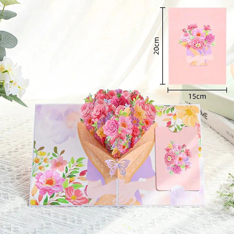 Thoughtful 3D Pop - Up Flower Bouquet Card - Forever Floral Greeting Set - GiftWave.co