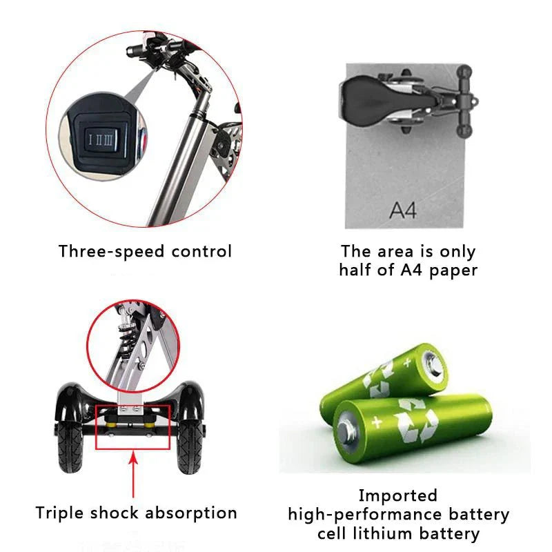 K7S Mini Foldable 3-Wheel Electric Scooter – , 7.8Ah Battery, 3-Speed, R... — View 6