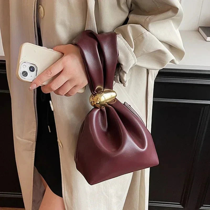 Pleated Mini Bucket Clutch Bag – Luxury Soft Leather Evening Pouch, Side Zipper, Women's Party Shoulder Bag - GiftWave.co
