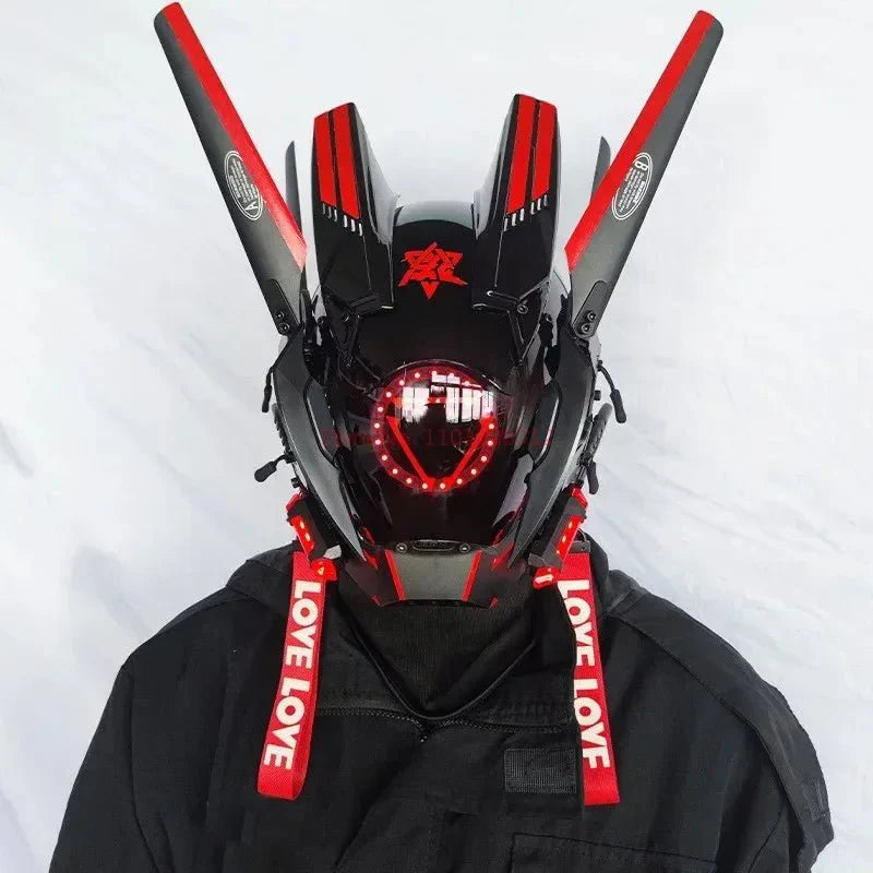 Cyberpunk Helmet Shinobi Mask: Robot Samurai Armor with LED Light — View 6