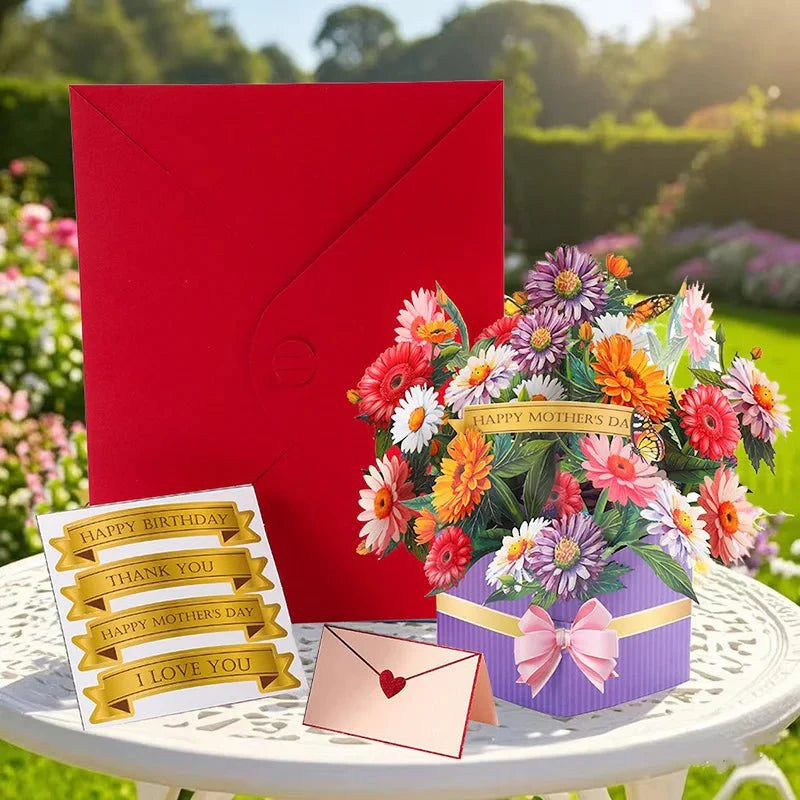 Thoughtful 3D Pop - Up Flower Bouquet Card - Forever Floral Greeting Set - GiftWave.co