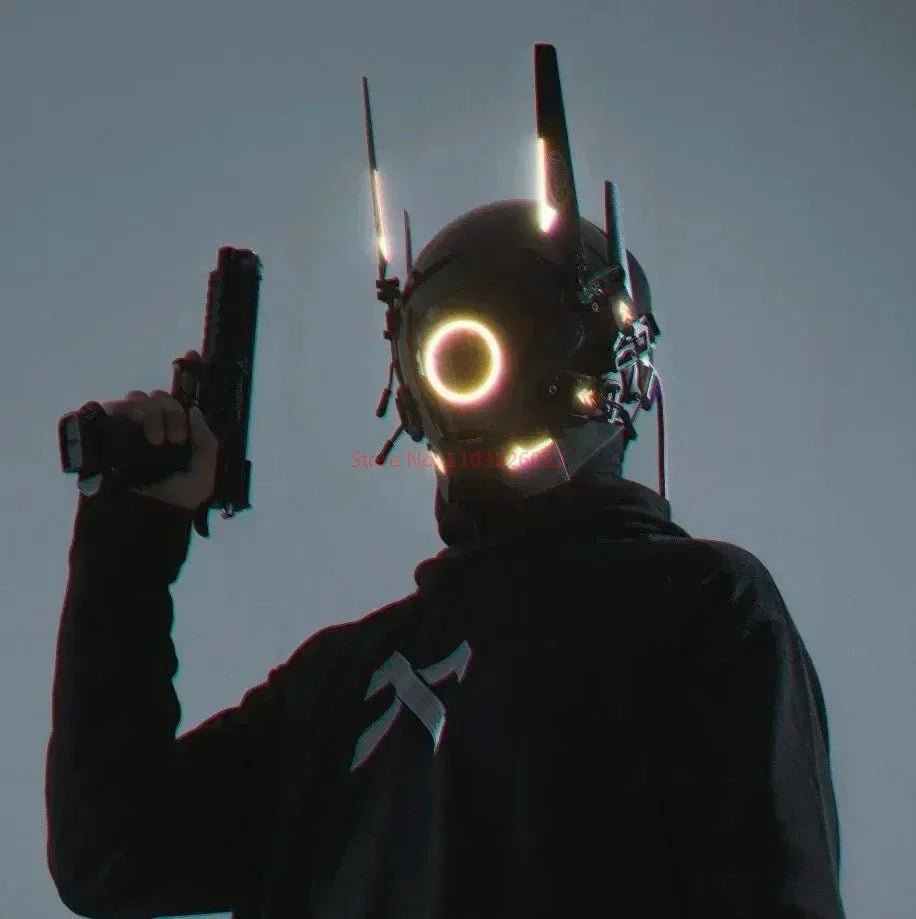 Cyberpunk Helmet Shinobi Mask: Robot Samurai Armor with LED Light — View 14