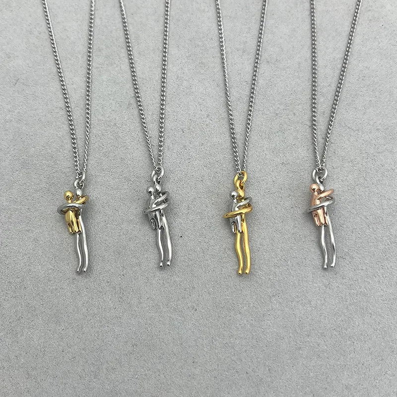 Mother & Child Hugging Pendant Necklace – Stainless Steel Minimalist Mom Charm, Anniversary Jewelry Gift - GiftWave.co