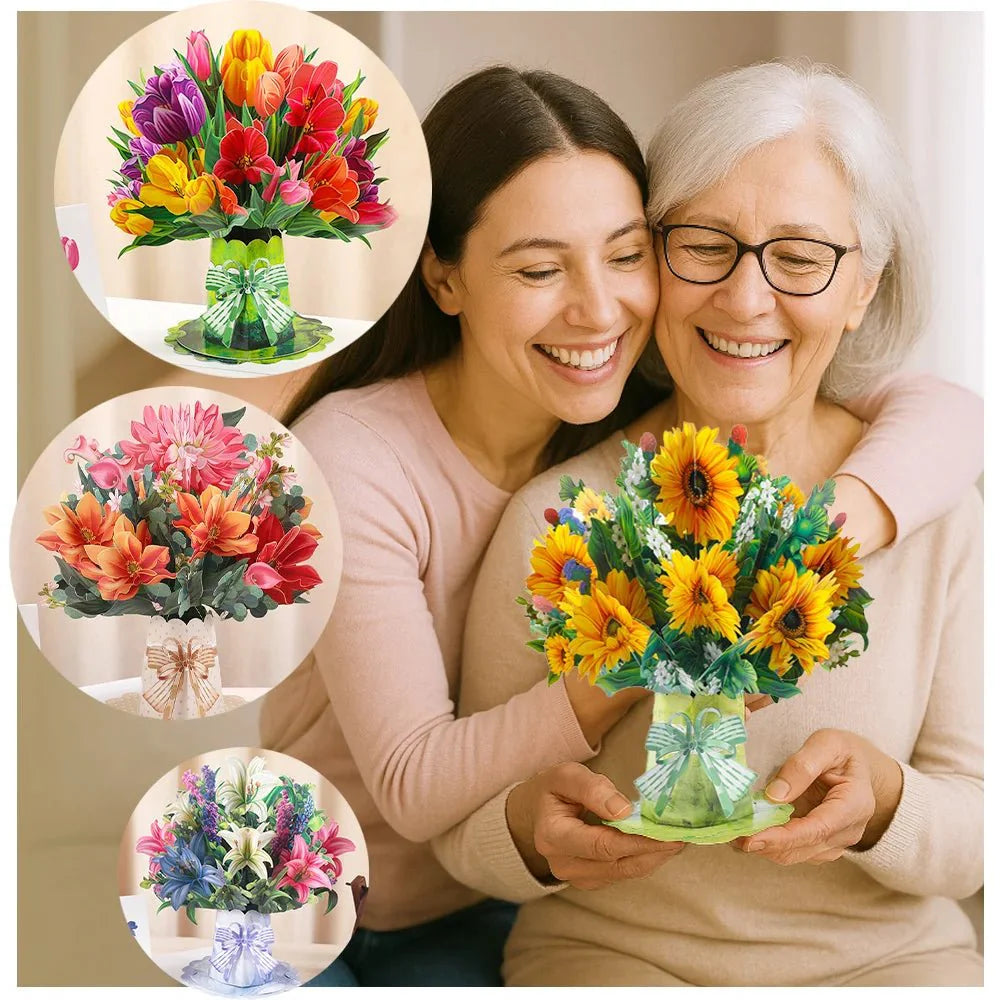 Thoughtful 3D Pop - Up Flower Bouquet Card - Forever Floral Greeting Set - GiftWave.co
