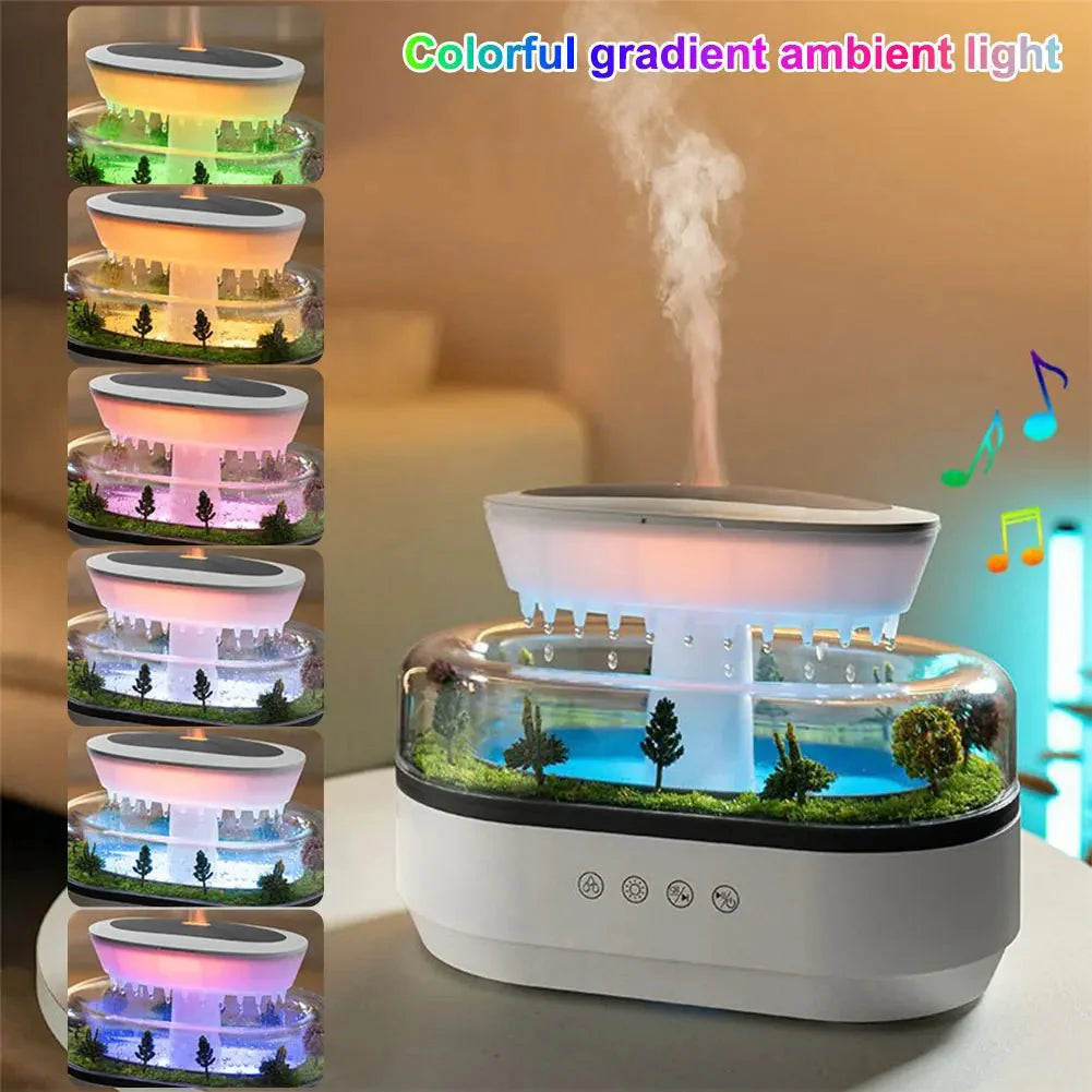 Rain Cloud Aroma Diffuser Zen Raindrops Air Humidifier 4 - in - 1 Essential Oil 7 - Color Night Light USB - GiftWave.co