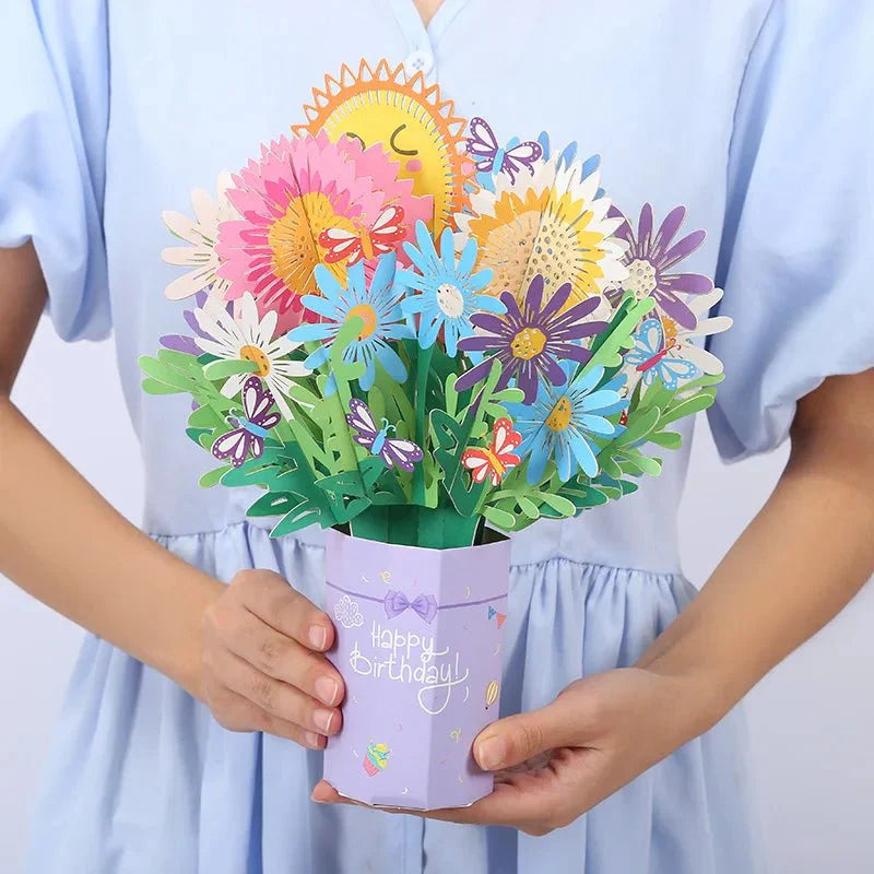 Thoughtful 3D Pop - Up Flower Bouquet Card - Forever Floral Greeting Set - GiftWave.co