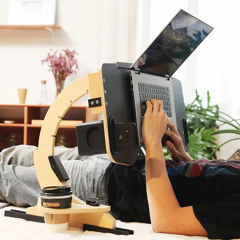 Wood Laptop Stand 360° Adjustable Foldable Portable Computer Desk Reclining Ergonomic 10 - 17" Natural - GiftWave.co
