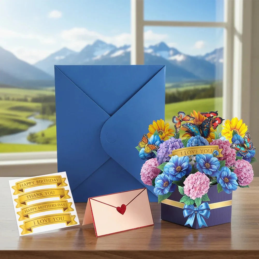 Thoughtful 3D Pop - Up Flower Bouquet Card - Forever Floral Greeting Set - GiftWave.co