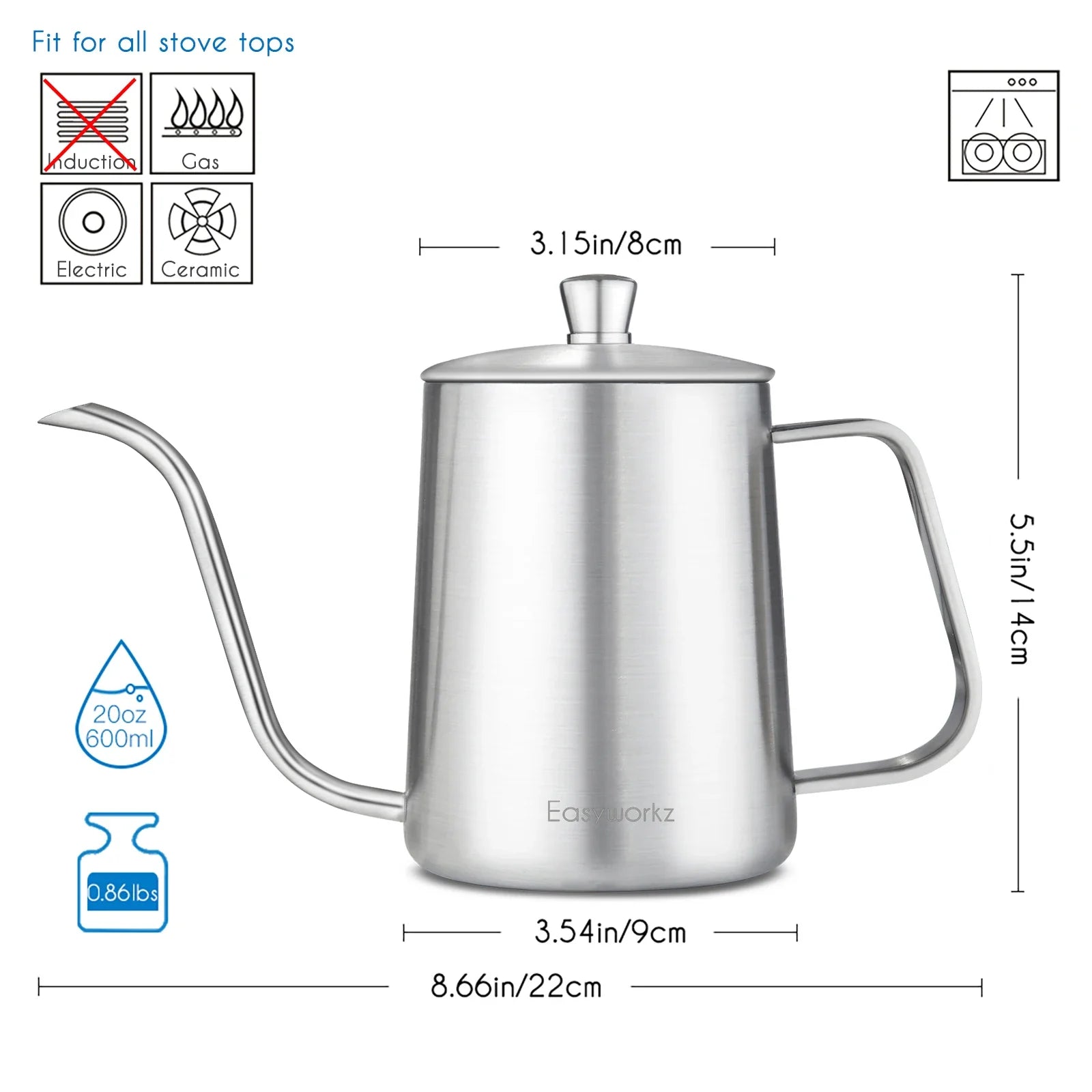 Easyworkz Gage Gooseneck Stainless Steel Pour Over Coffee Kettle - Coffe... — View 12