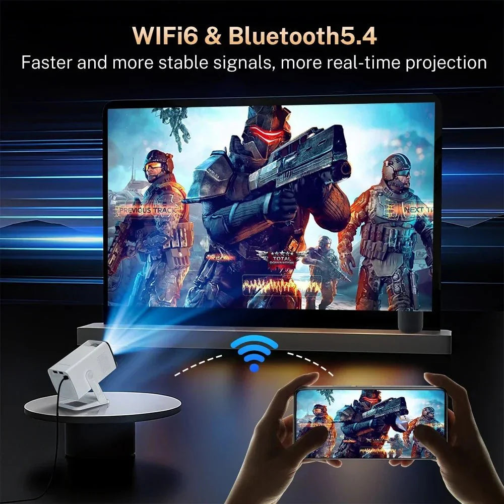 Mini Portable Projector 1080P WiFi Bluetooth, Outdoor Movie Projector Auto Keystone, 180° Rotation - GiftWave.co