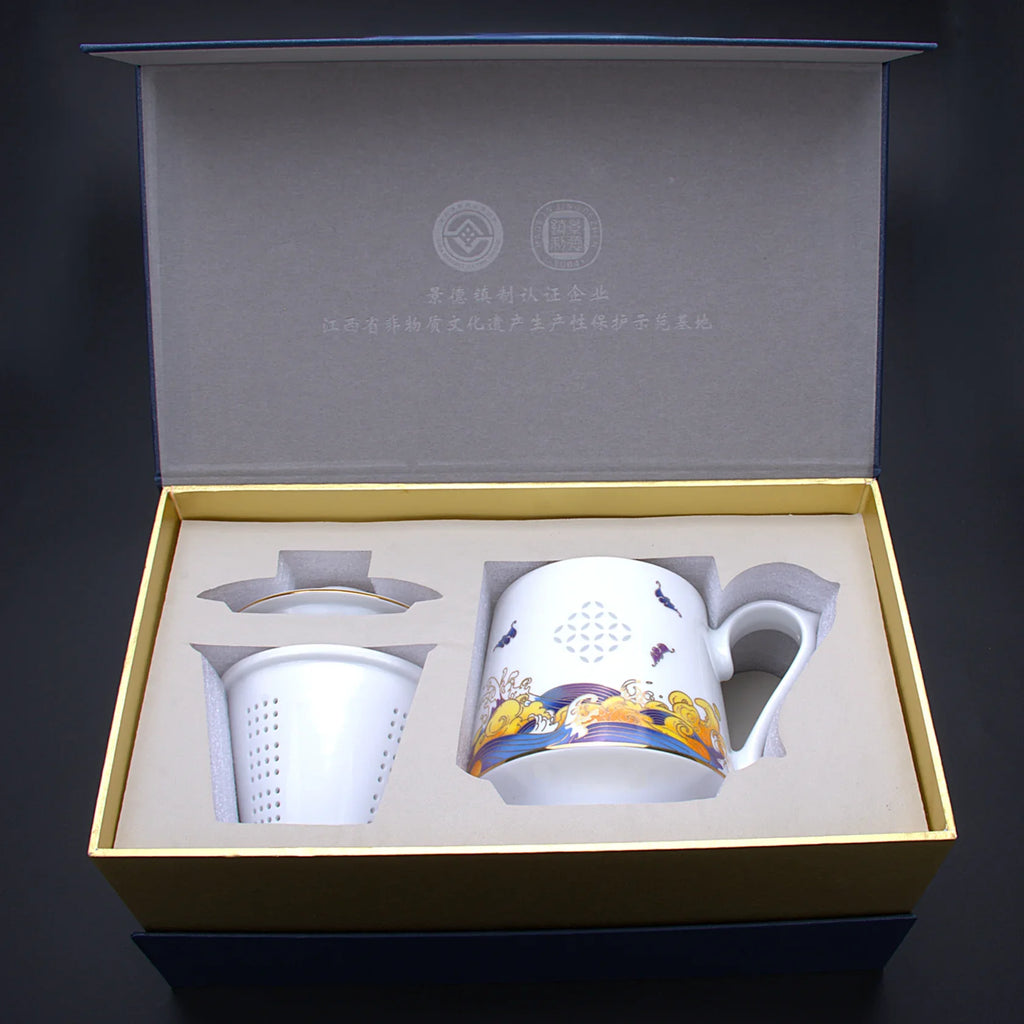 LIANHUA POTTERY Handcrafted Linglong Porcelain Mug with Tea Strainer - GiftWave.co