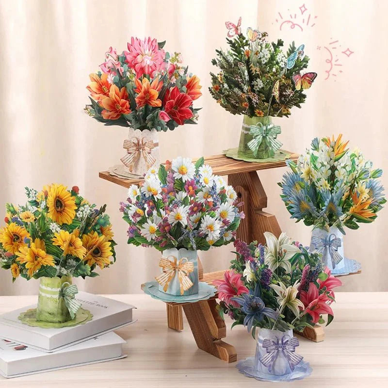 Thoughtful 3D Pop - Up Flower Bouquet Card - Forever Floral Greeting Set - GiftWave.co