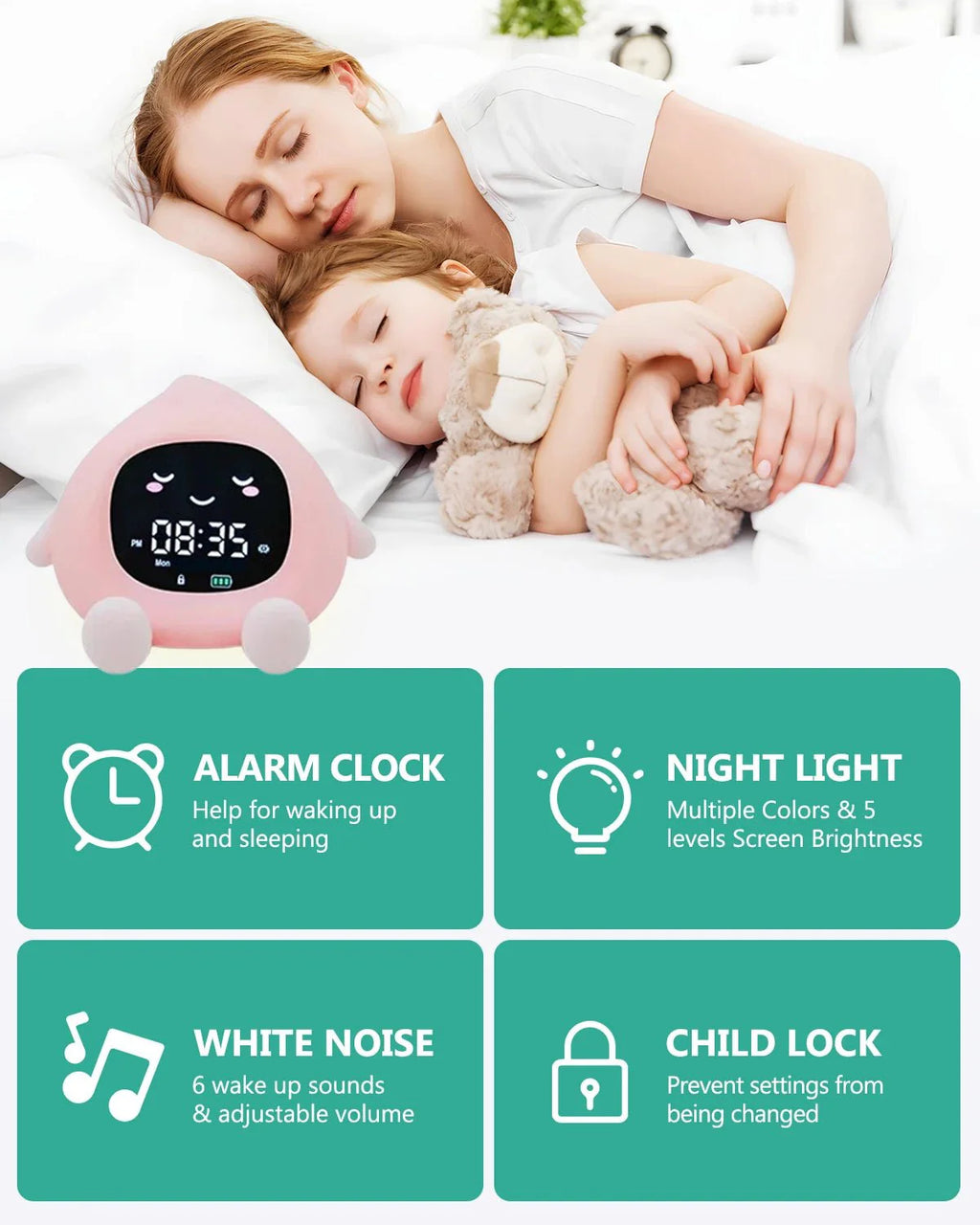 ORIA Kids Alarm Clock – Smart Sleep Training & 9 - Color LED Night Light - GiftWave.co