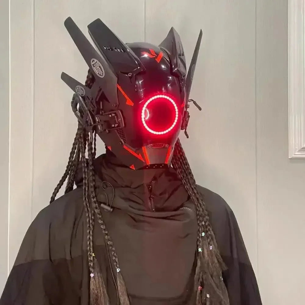 Cyberpunk Helmet Shinobi Mask: Robot Samurai Armor with LED Light — View 33
