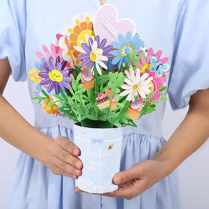 Thoughtful 3D Pop - Up Flower Bouquet Card - Forever Floral Greeting Set - GiftWave.co