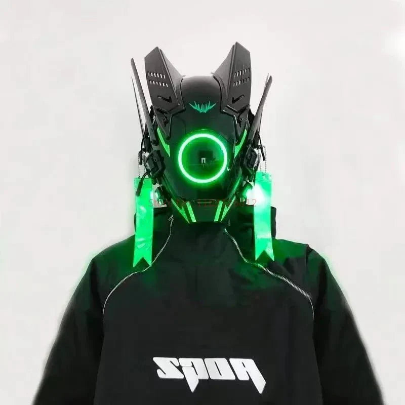 Cyberpunk Helmet Shinobi Mask: Robot Samurai Armor with LED Light — View 38