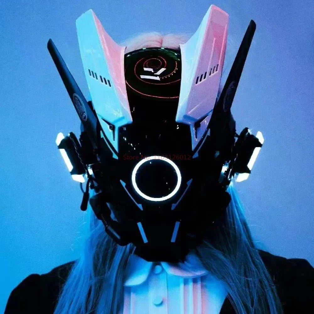 Cyberpunk Helmet Shinobi Mask: Robot Samurai Armor with LED Light — View 2