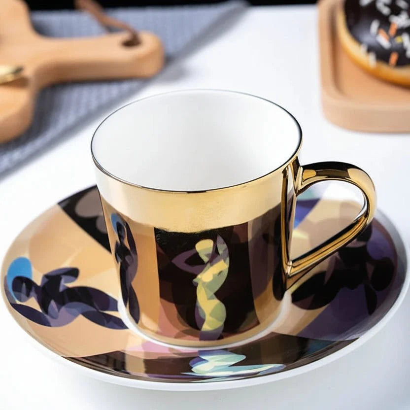 ZenSands Nordic Picasso Lion Mirror Cup Saucer Set Anamorphic Porcelain Illusion Coffee Cup Gift - GiftWave.co