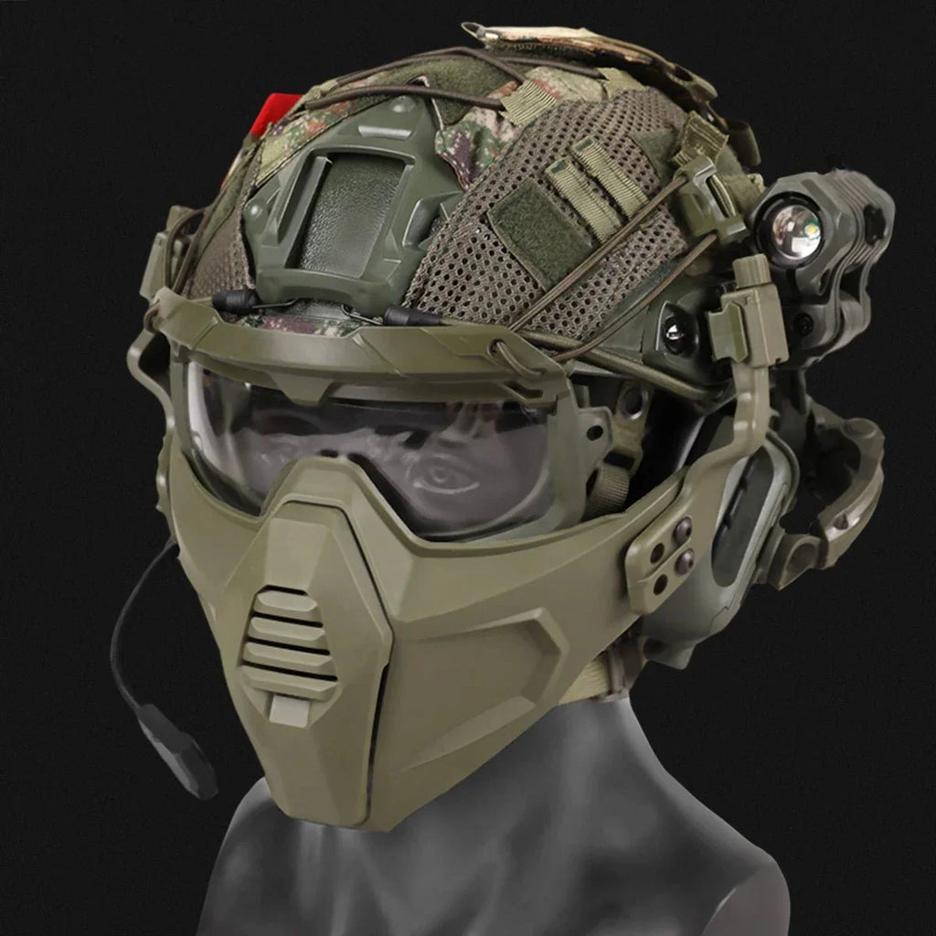 Tactical Airsoft Noise Reduction Military Headphones Night Vision Helmet Set with Flashlight - GiftWave.co