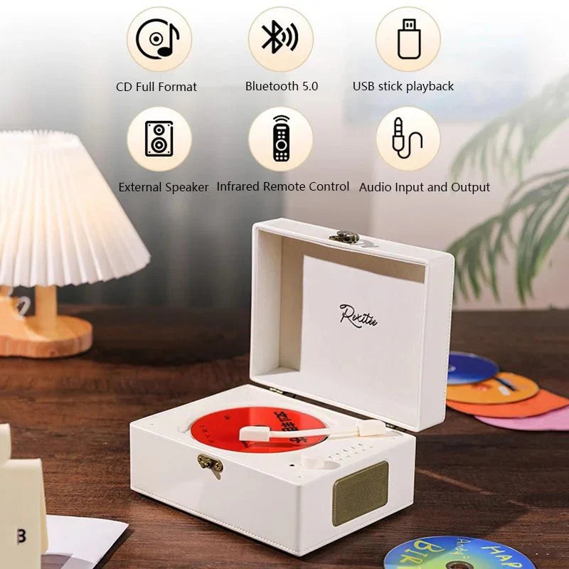 Vintage Leather CD Player Two - Way Bluetooth 5.0 6 - in - 1 USB Lossless Rechargeable Retro Suitcase Gift - GiftWave.co