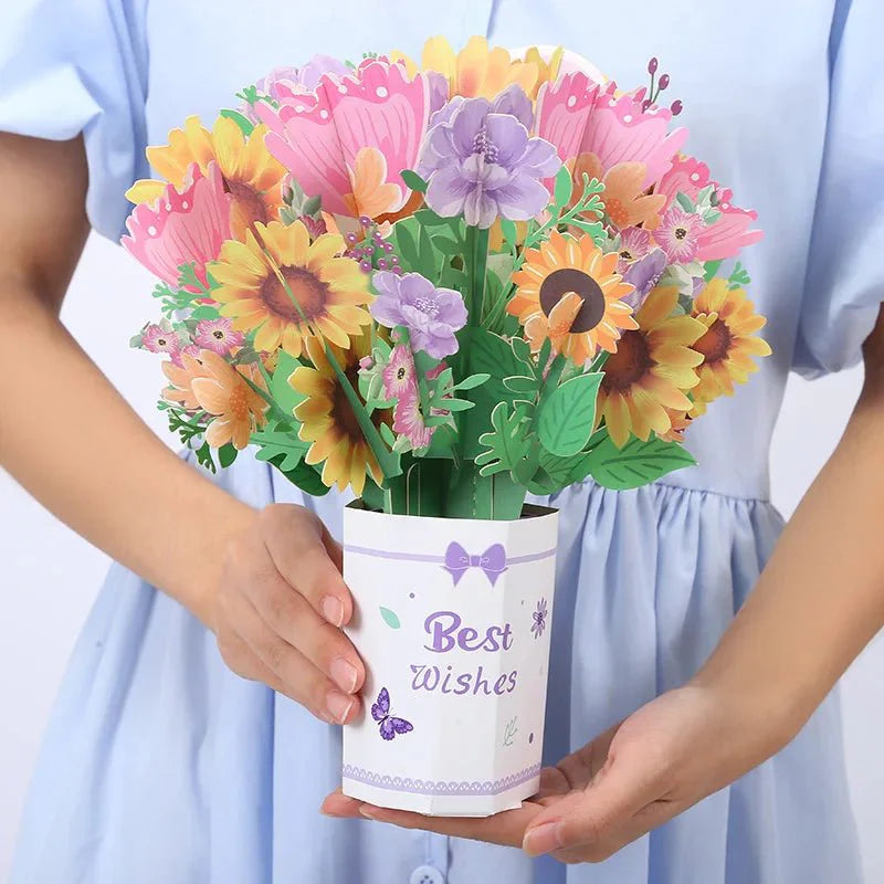 Thoughtful 3D Pop - Up Flower Bouquet Card - Forever Floral Greeting Set - GiftWave.co