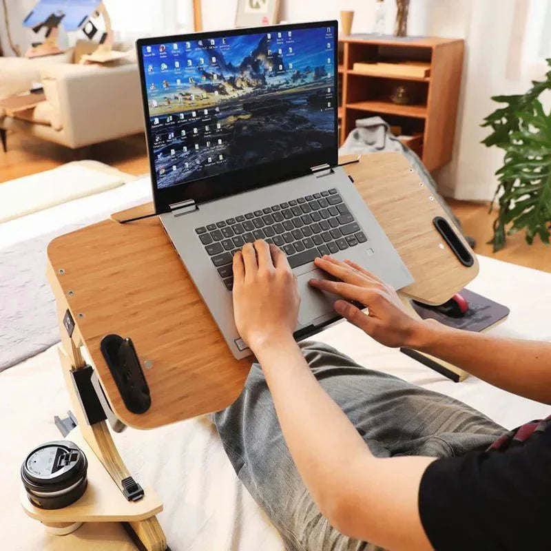 Wood Laptop Stand 360° Adjustable Foldable Portable Computer Desk Reclining Ergonomic 10 - 17" Natural - GiftWave.co