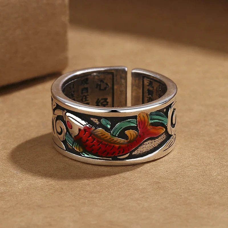 Retro Ethnic Style Enamel Carp Ring | Adjustable Opening Fashion Jewelry - GiftWave.co