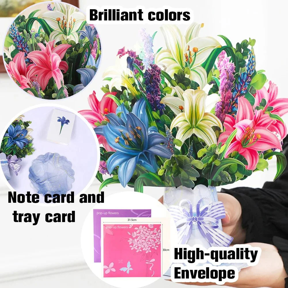 Thoughtful 3D Pop - Up Flower Bouquet Card - Forever Floral Greeting Set - GiftWave.co
