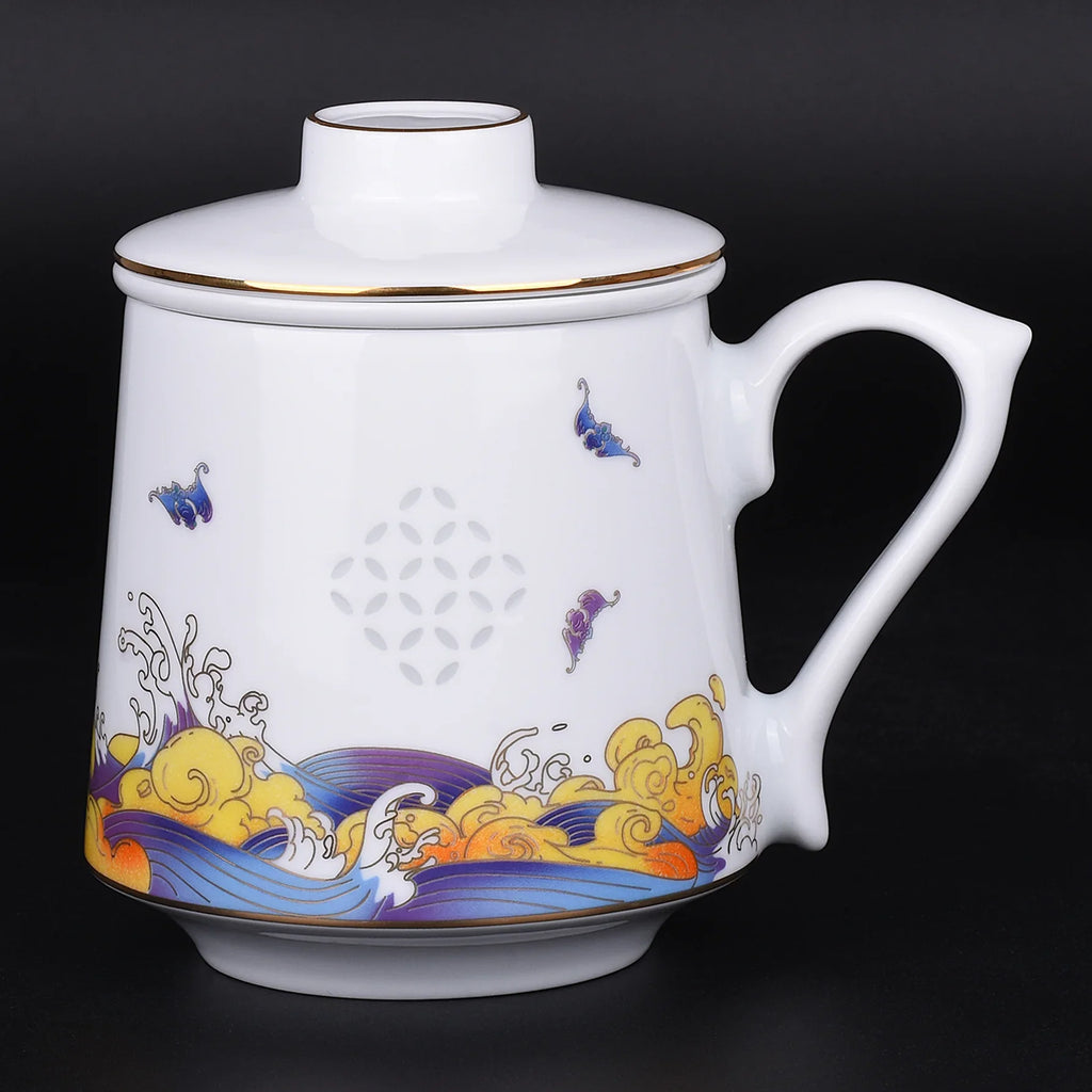 LIANHUA POTTERY Handcrafted Linglong Porcelain Mug with Tea Strainer - GiftWave.co