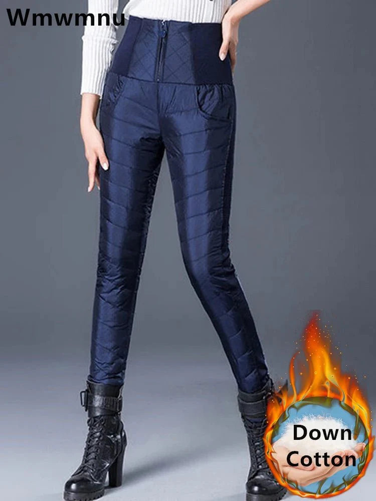 Winter Down Cotton Pencil Pants | Windproof High - Waist Warm Slim Trousers - GiftWave.co