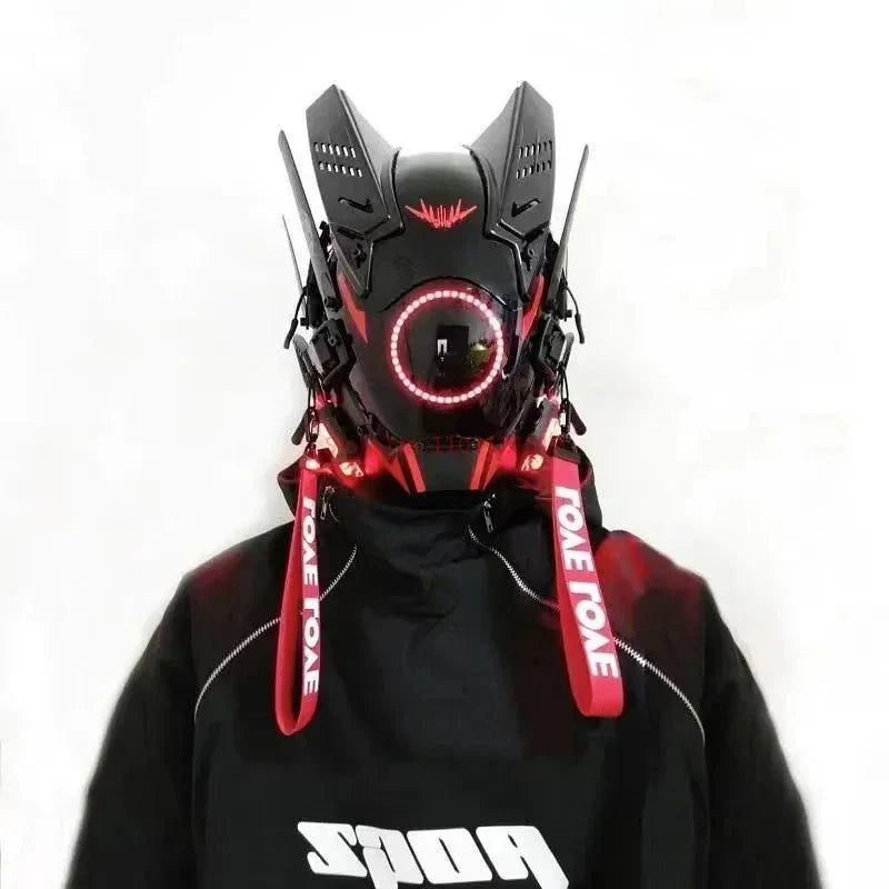 Cyberpunk Helmet Shinobi Mask: Robot Samurai Armor with LED Light — View 13