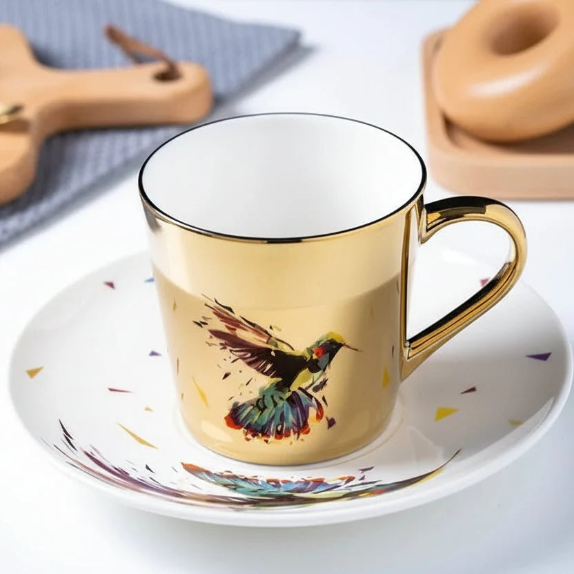 ZenSands Nordic Picasso Lion Mirror Cup Saucer Set Anamorphic Porcelain Illusion Coffee Cup Gift - GiftWave.co