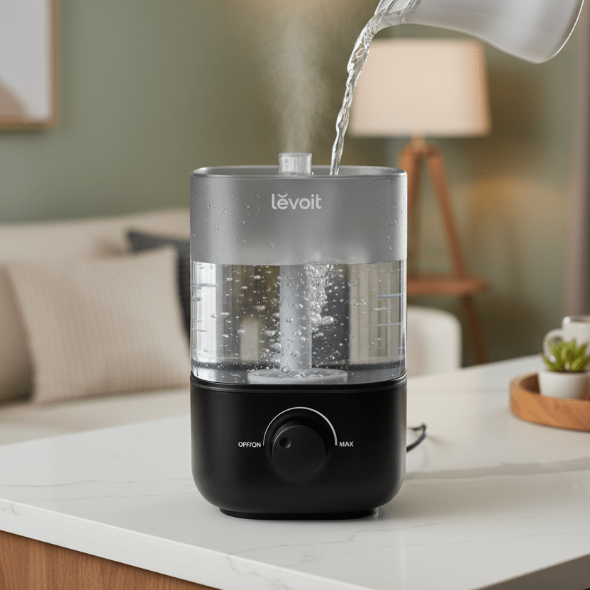 Top - Fill Humidifier 2.5L 360° Nozzle Auto Shut - Off Quiet Cool Mist Baby Bedroom Plants Black - GiftWave.co