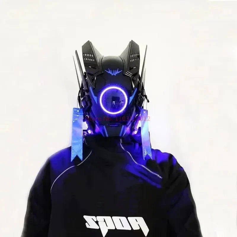 Cyberpunk Helmet Shinobi Mask: Robot Samurai Armor with LED Light — View 19