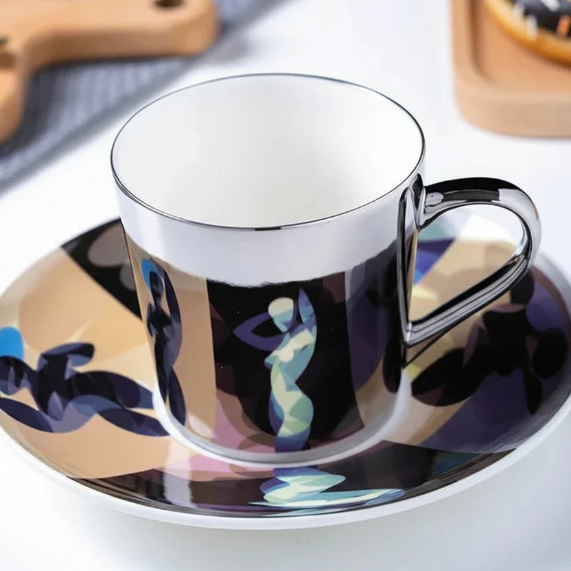 ZenSands Nordic Picasso Lion Mirror Cup Saucer Set Anamorphic Porcelain Illusion Coffee Cup Gift - GiftWave.co