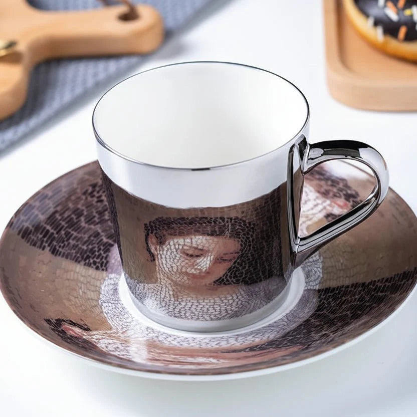 ZenSands Nordic Picasso Lion Mirror Cup Saucer Set Anamorphic Porcelain Illusion Coffee Cup Gift - GiftWave.co
