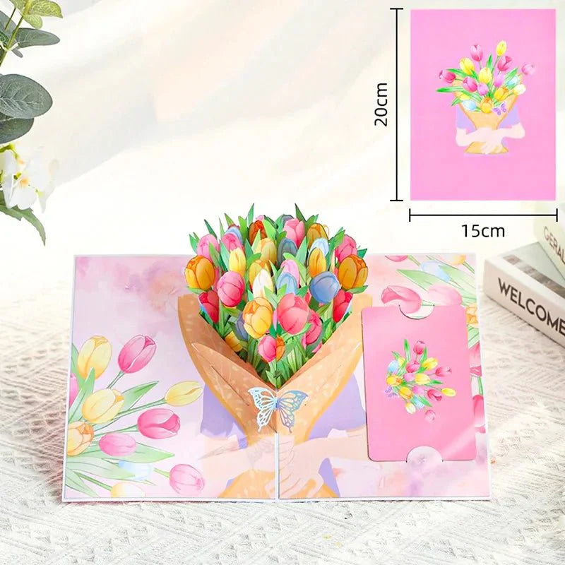 Thoughtful 3D Pop - Up Flower Bouquet Card - Forever Floral Greeting Set - GiftWave.co