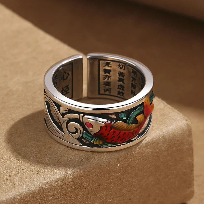 Retro Ethnic Style Enamel Carp Ring | Adjustable Opening Fashion Jewelry - GiftWave.co