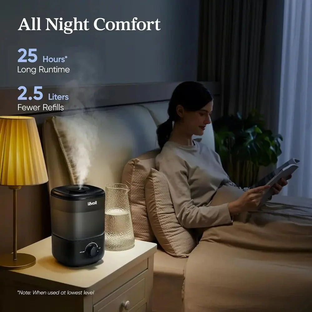 Top - Fill Humidifier 2.5L 360° Nozzle Auto Shut - Off Quiet Cool Mist Baby Bedroom Plants Black - GiftWave.co
