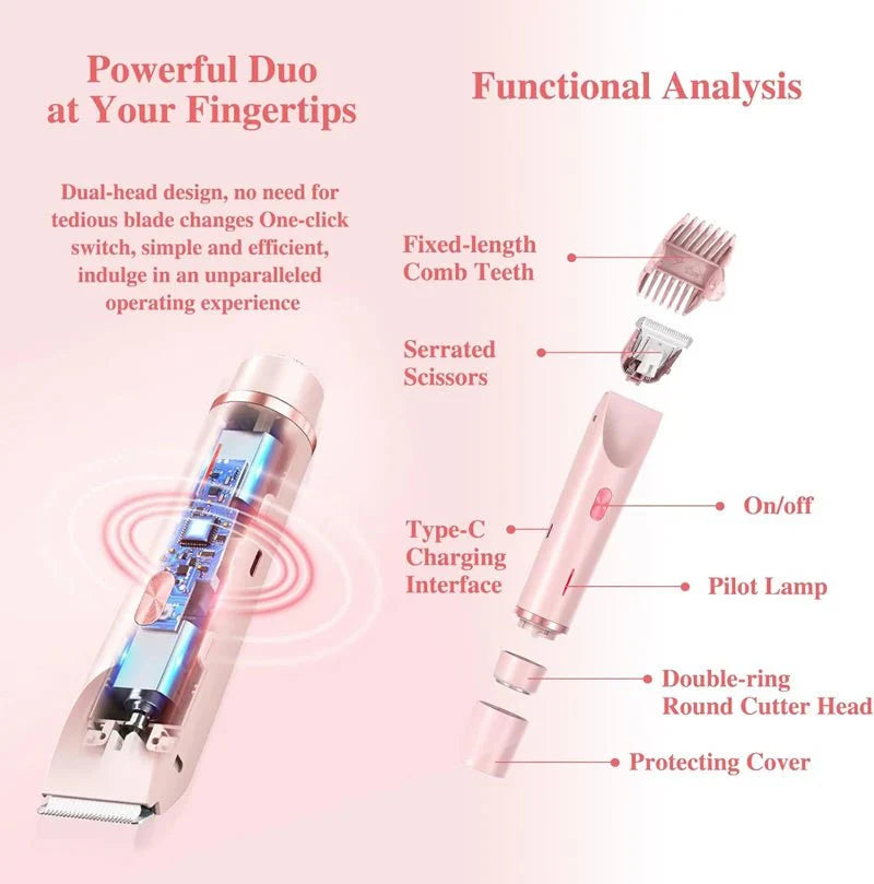 PureGlide 2 in 1 Electric Bikini Trimmer Shaver for Women, Dual Head Wet & Dry Hair Razor Waterproof with Detachable Heads - GiftWave.co