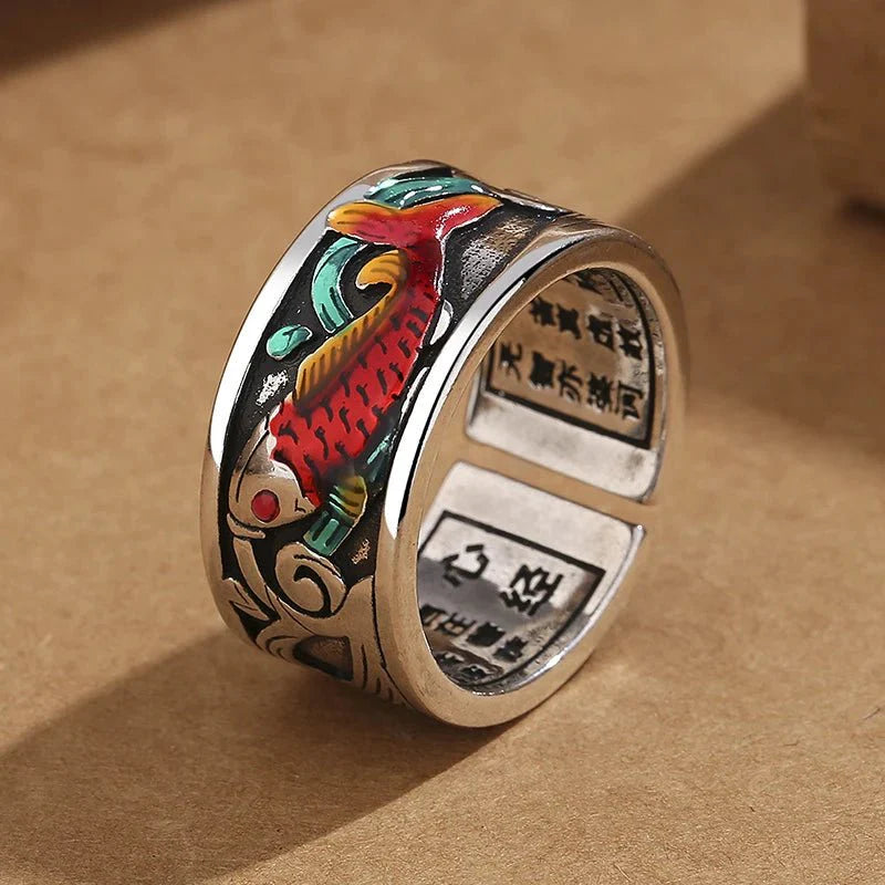 Retro Ethnic Style Enamel Carp Ring | Adjustable Opening Fashion Jewelry - GiftWave.co
