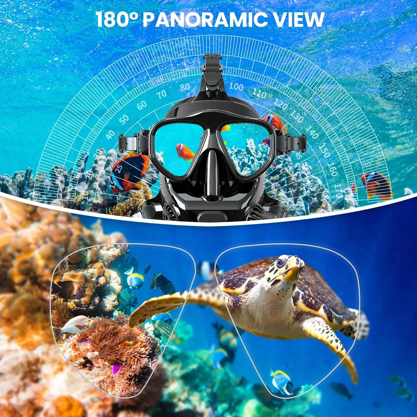 TUDIVING Full Face Diving Mask Dual Snorkel 180° Anti - Fog Camera Mount Mini Tank Compatible Adults - GiftWave.co