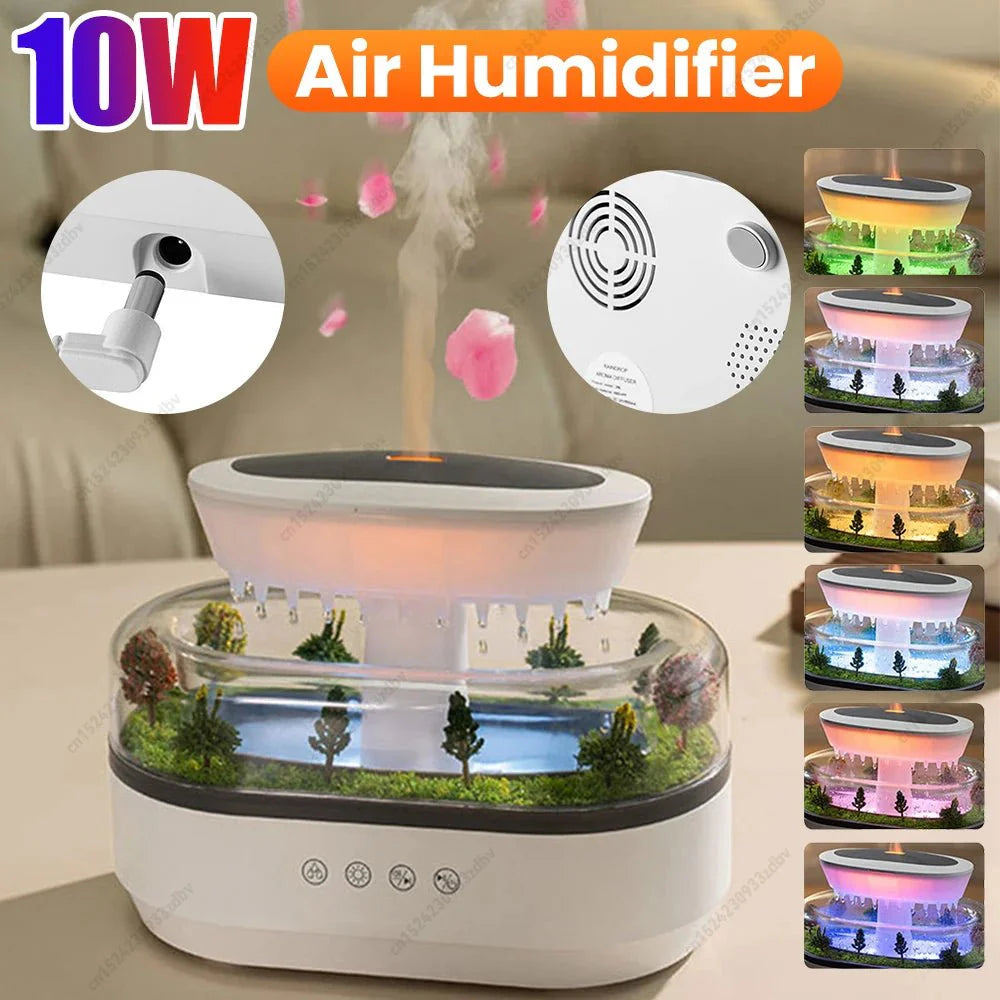 Rain Cloud Aroma Diffuser Zen Raindrops Air Humidifier 4 - in - 1 Essential Oil 7 - Color Night Light USB - GiftWave.co