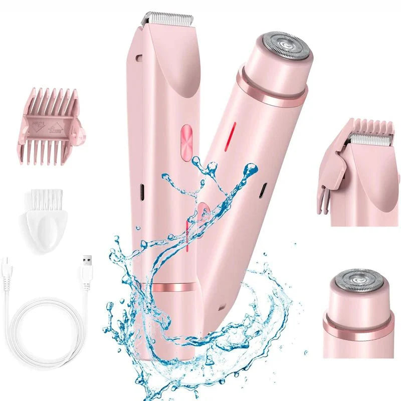 PureGlide 2 in 1 Electric Bikini Trimmer Shaver for Women, Dual Head Wet & Dry Hair Razor Waterproof with Detachable Heads - GiftWave.co