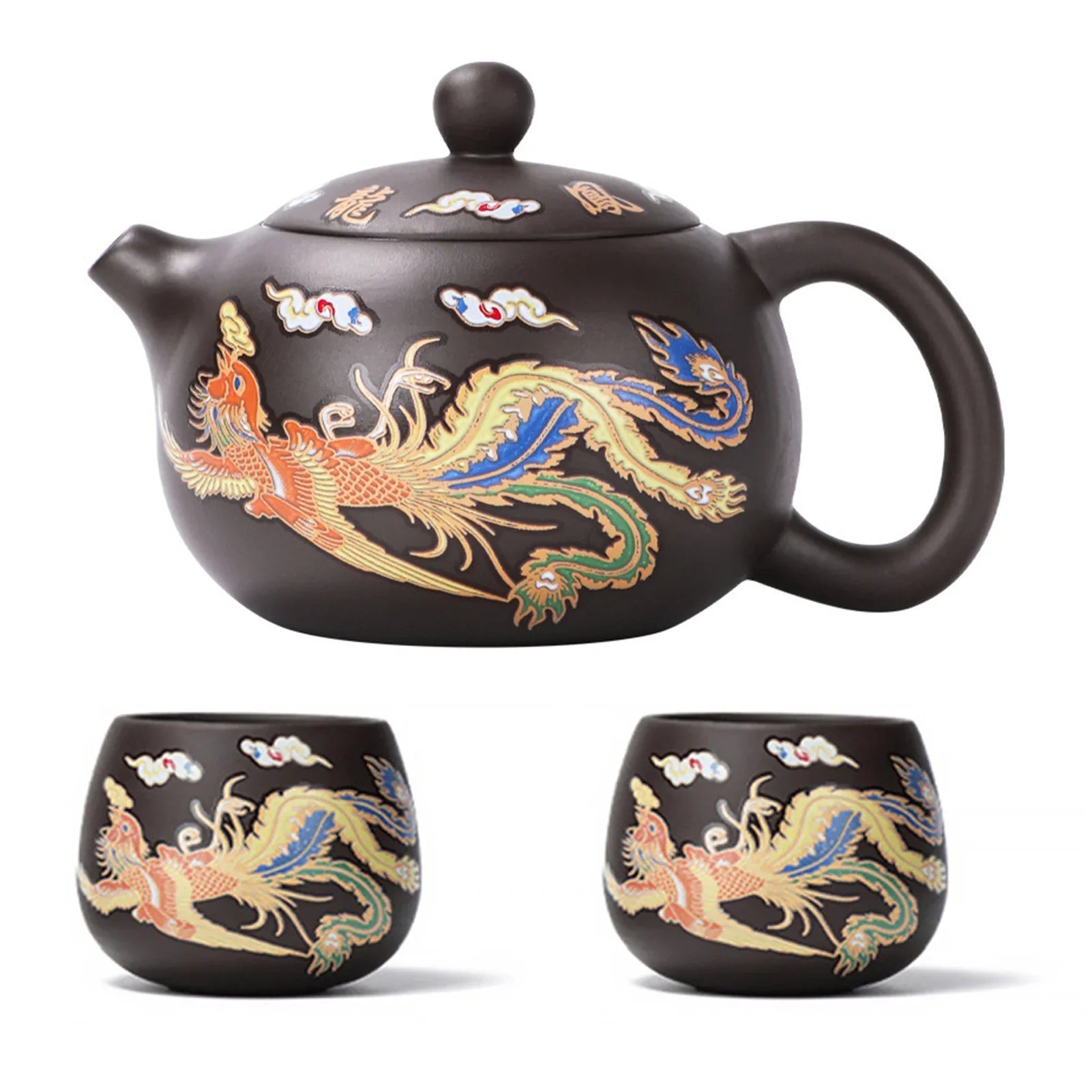 Hand-made Dragon & Phoenix Color-Changing Purple Clay Teapot | Tradition... — View 3