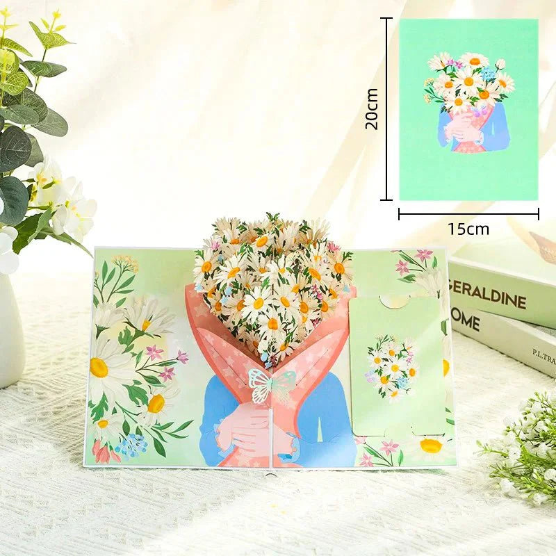 Thoughtful 3D Pop - Up Flower Bouquet Card - Forever Floral Greeting Set - GiftWave.co