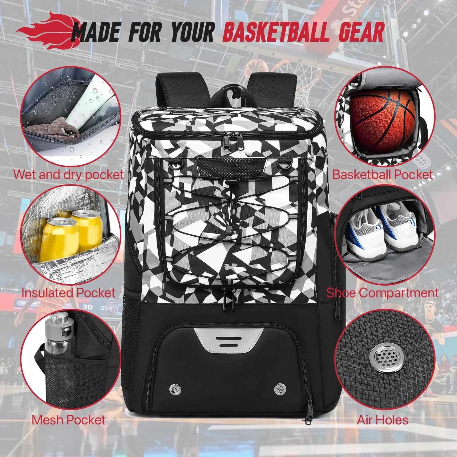 Basketball & Sports Training Backpack with Separate Compartments — View 4